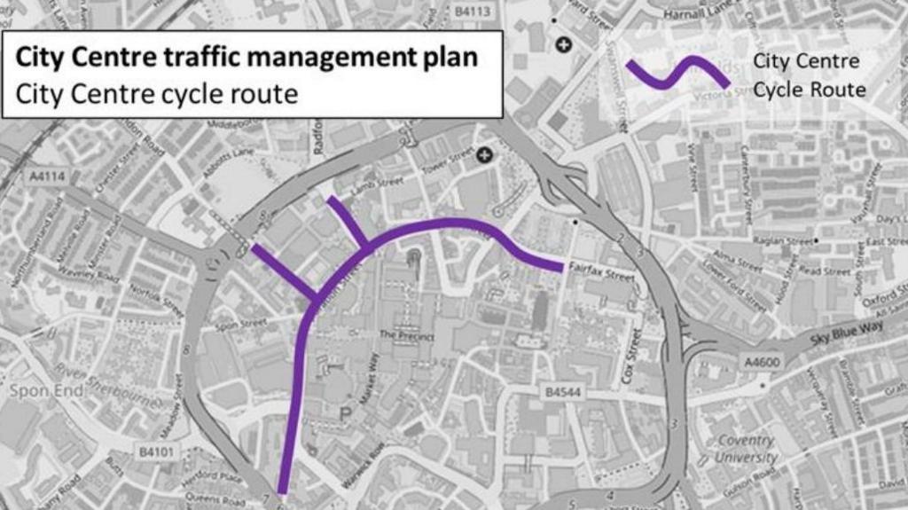 A map showing a cycleway