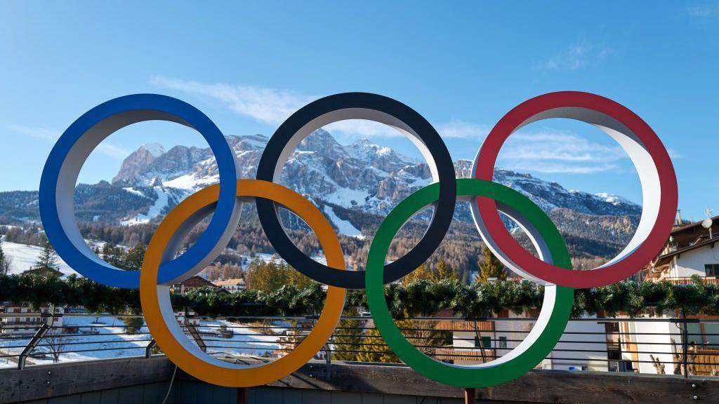 Olympic rings in Cortina d'Ampezzo, Italy.