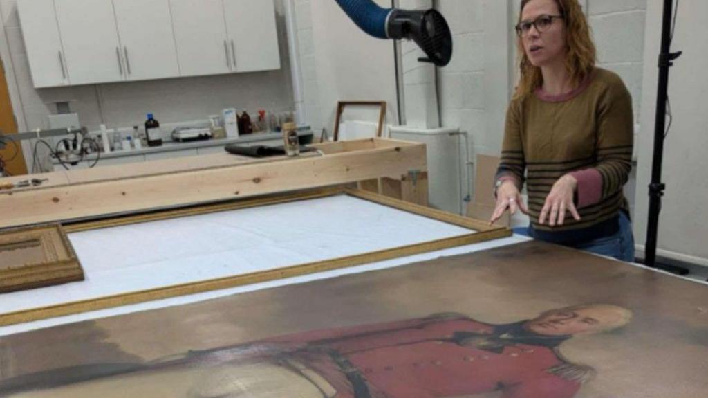 The portrait of Lieutenant Colonel Nicholas Grimshaw undergoes conservation