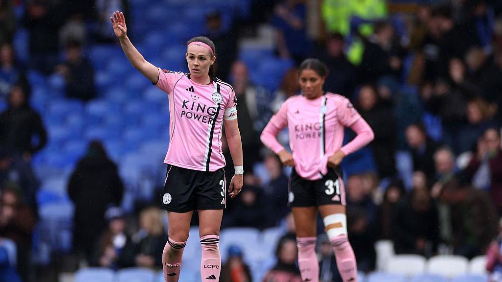  Sam Tierney of Leicester City looks dejected after Mayumi Pacheco of Everton (not pictured) scores her teams first goal during the Barclays Women's Super League match between Everton and Leicester City 