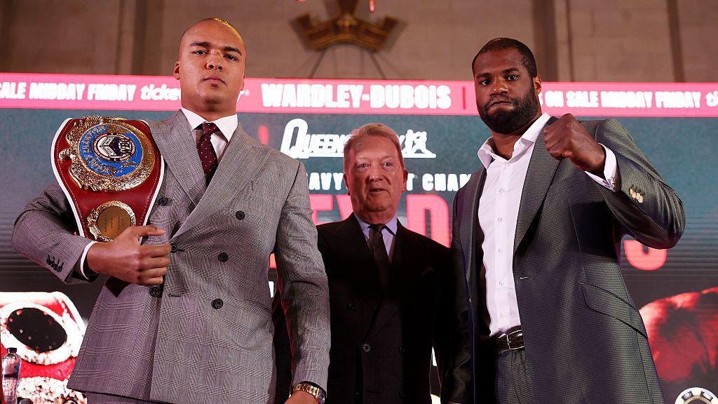 Wardley (left) and Dubois (right) are both signed to Warren's (centre) Queensberry Promotions. They will clash at Manchester's Co-op Live arena on Saturday 9 May