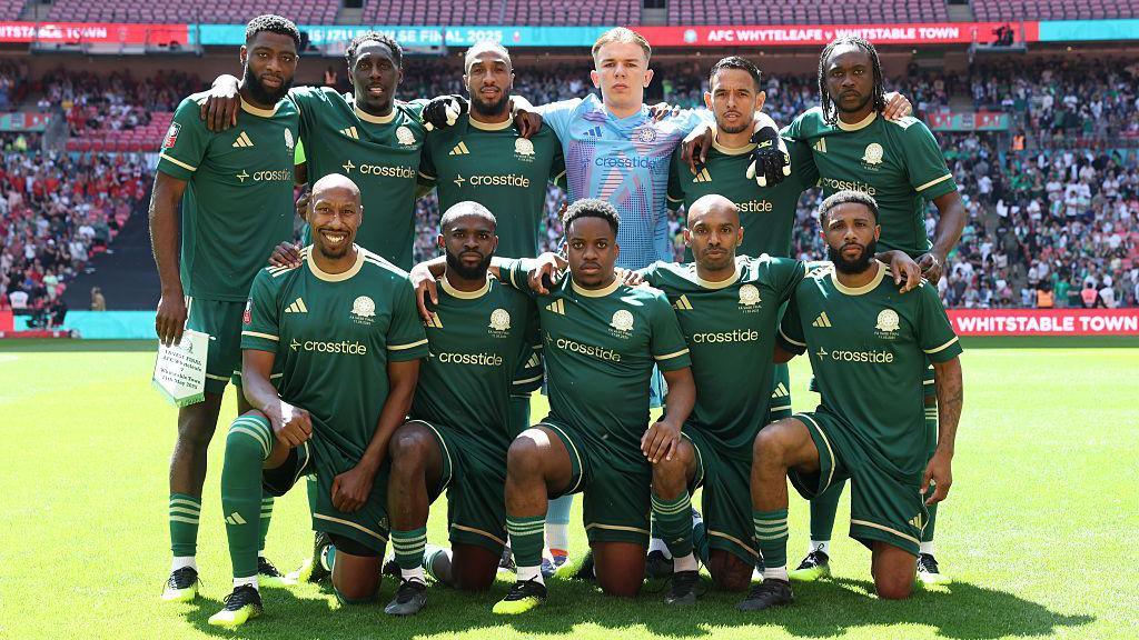 AFC Whyteleafe pose for a team photo before the FA Vase final at Wembley against Whitstable Town