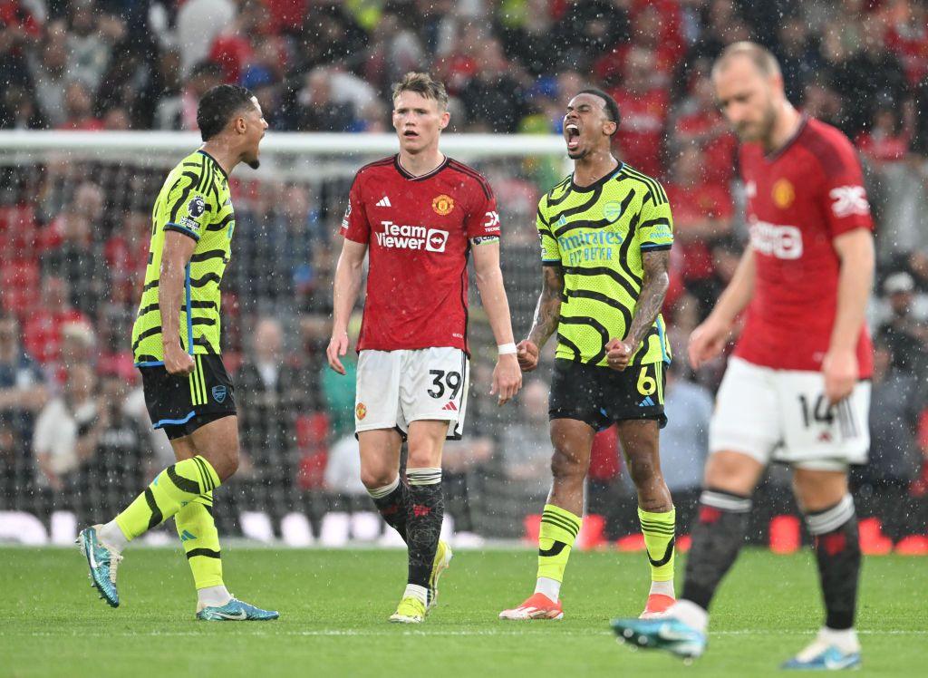 Arsenal and Manchester United players at Old Trafford on Sunday