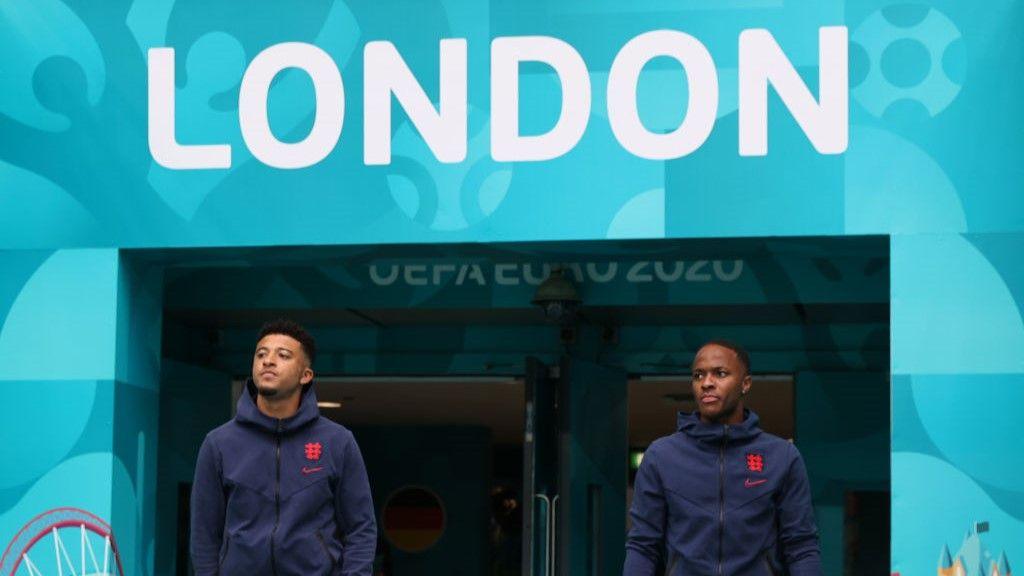 Raheem Sterling and Jadon Sancho on England duty in London