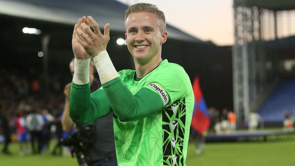 Joe Whitworth of Crystal Palace U21 celebrates winning the Premier League International Cup.