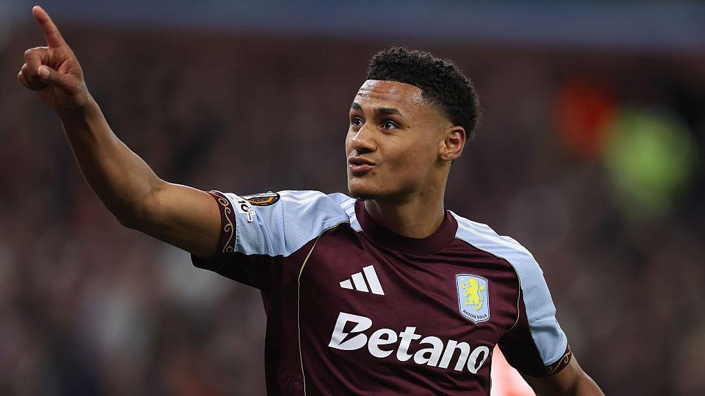 Ollie Watkins of Aston Villa celebrates after scoring their side's first goal