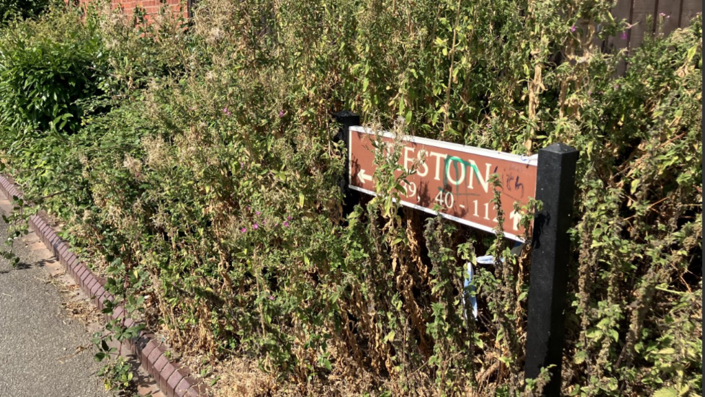 Brown sign reading "Freston" with police tape around it 