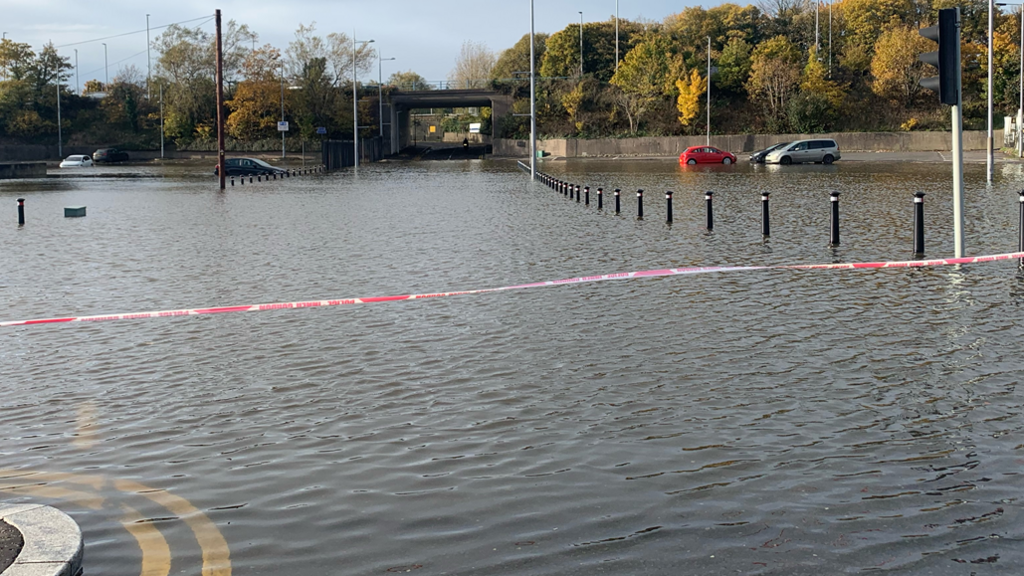 Flood water at Portadown Railway Station car park