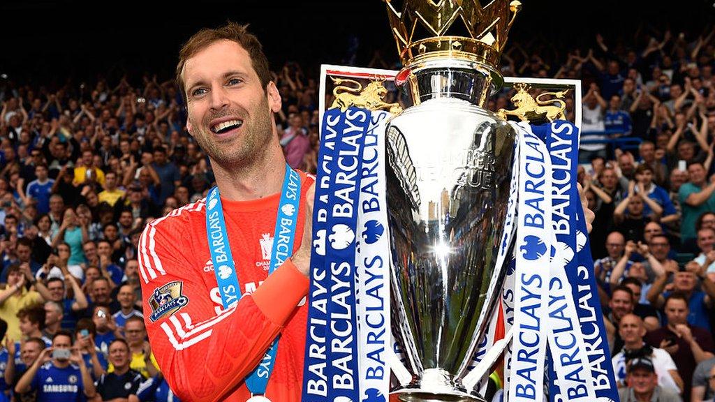 Petr Cech with the Premier League trophy when a Chelsea player