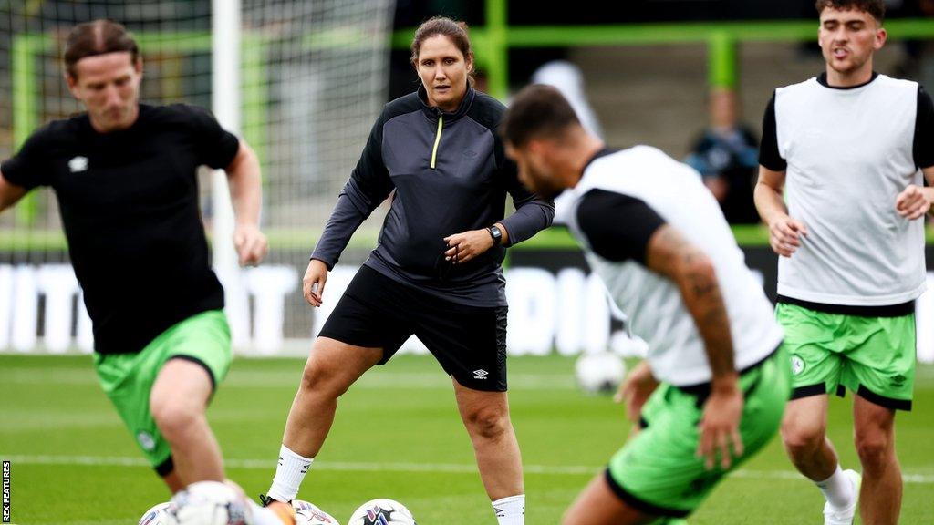 Hannah Dingley puts the Forest Green Rovers players through their paces on the training ground