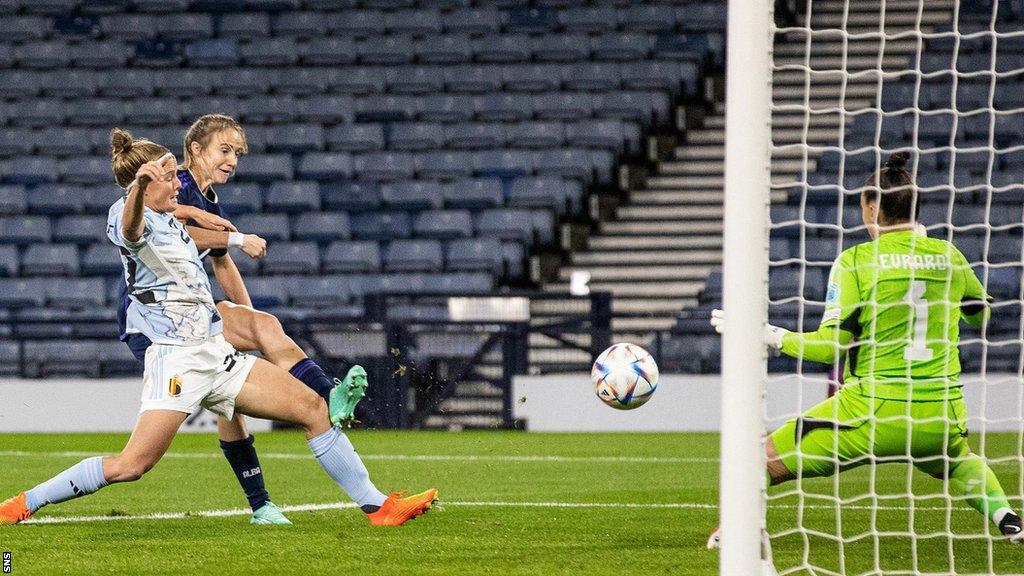 Scotland's Christy Grimshaw (centre) shoots for goal