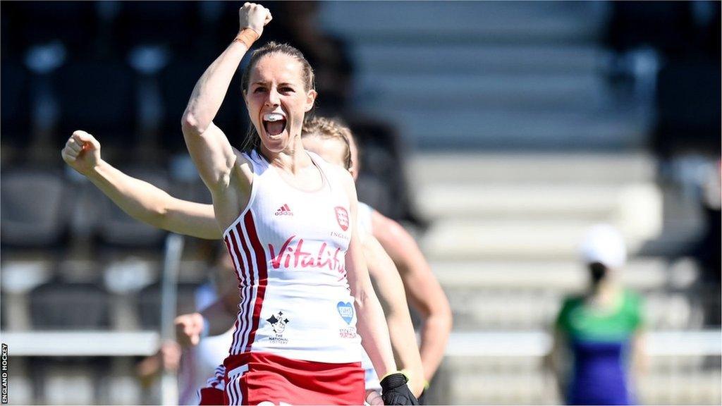 England Hockey's Jo Pinner celebrates