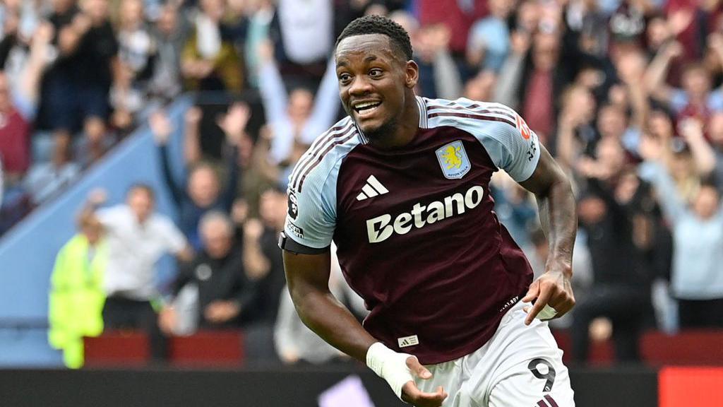 Jhon Duran celebrates scoring for Aston Villa