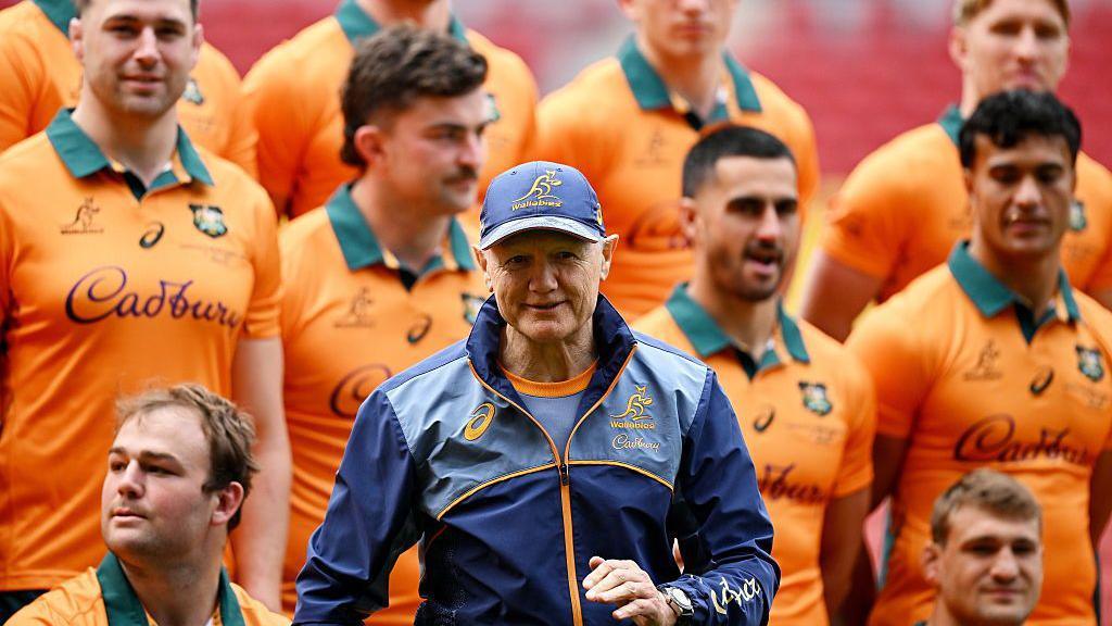 Joe Schmidt and his Australia team at a photo call
