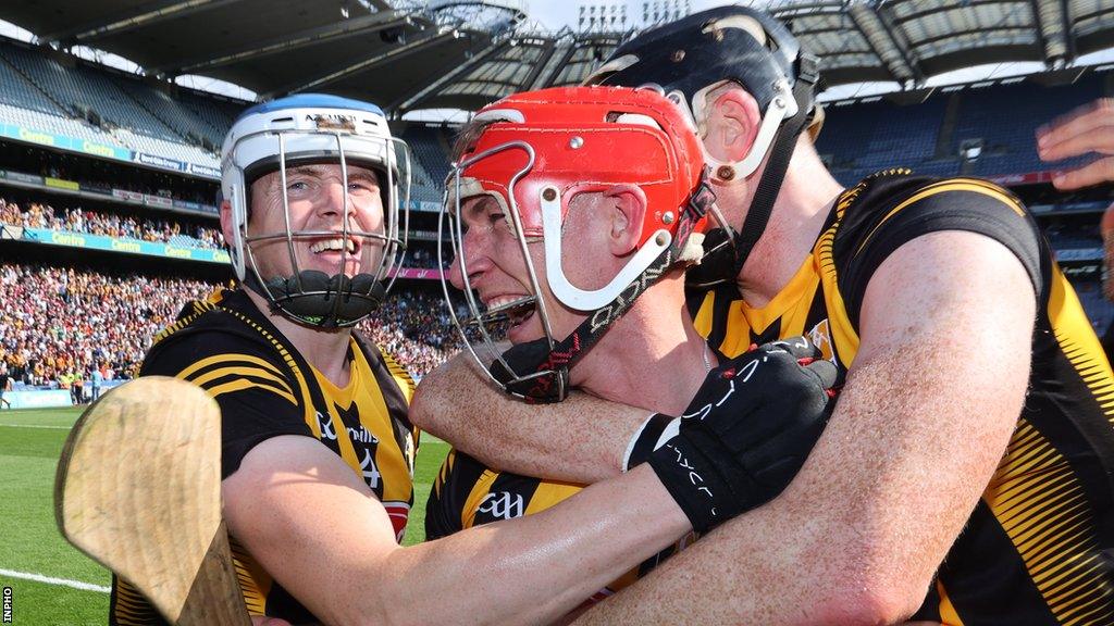 TJ Reid and Cillian Buckley celebrate Kilkenny's dramatic win over Galway