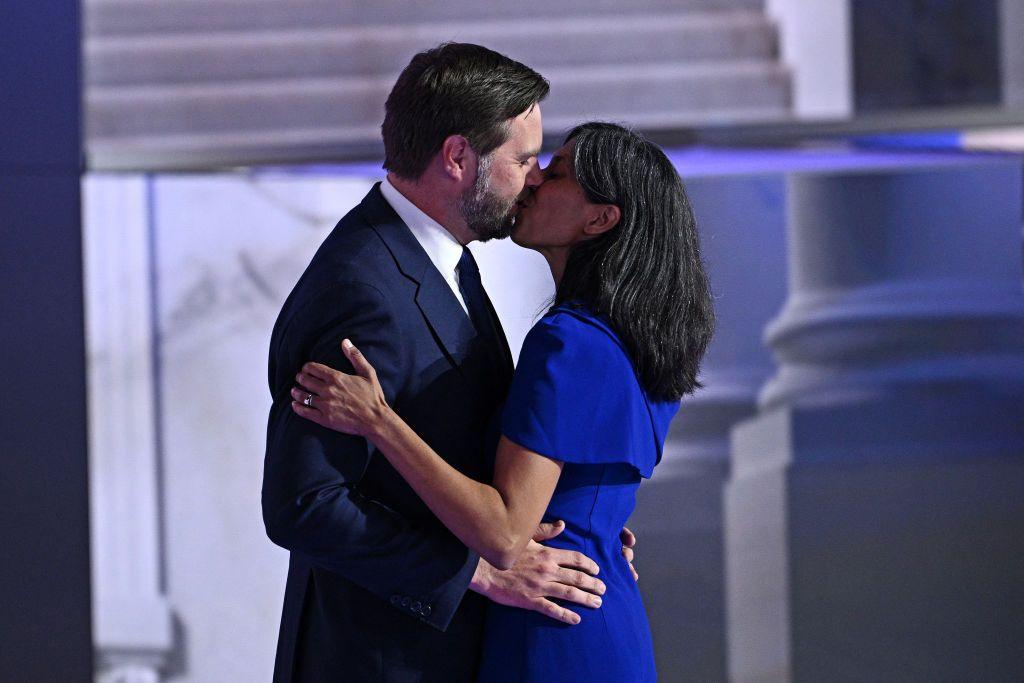 The Vances kiss at the 2024 Republican National Convention in Milwaukee, Wisconsin, on 17 July 2024