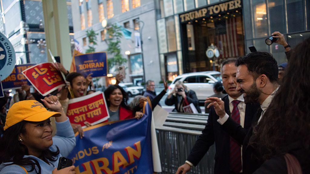 A march for Zohran Mamdani outside of Trump Tower