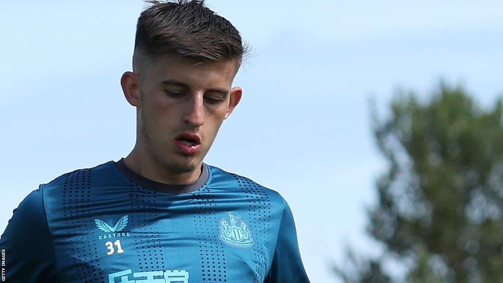 Kell Watts concentrates during a Newcastle training session