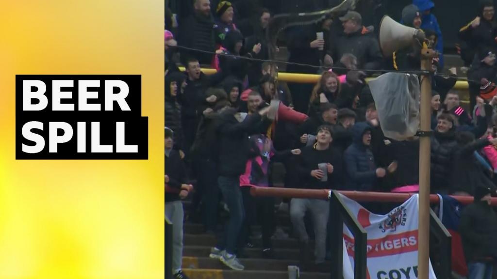 Castleford Tigers fan celebrates try in unique style