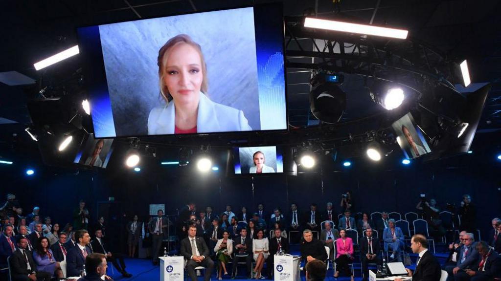 Innopraktika development initiative head Katerina Tikhonova attends via videolink the Saint Petersburg International Economic Forum (SPIEF)