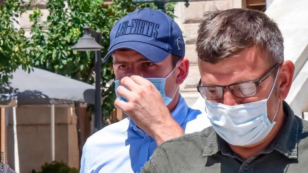 Manchester United captain Harry Maguire leaves court on the Greek island of Syros