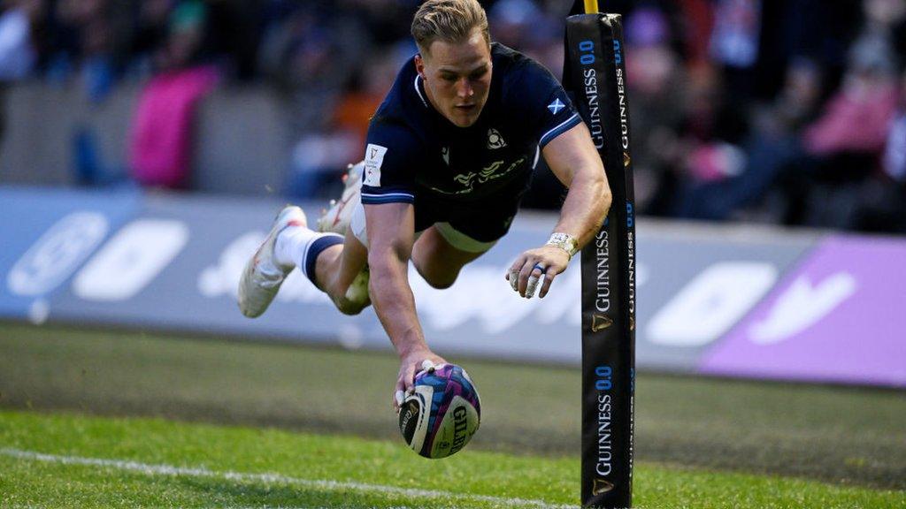 Duhan van der Merwe scores for Scotland against England last month