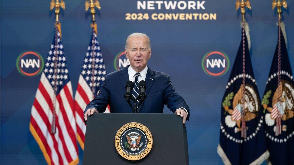 Joe Biden speaking in Washington on 12 April