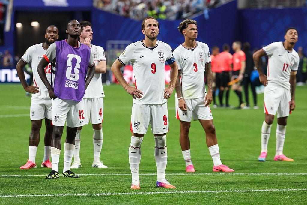 England players appear dejected following a 2-1 loss to Argentina in a World Cup semifinal