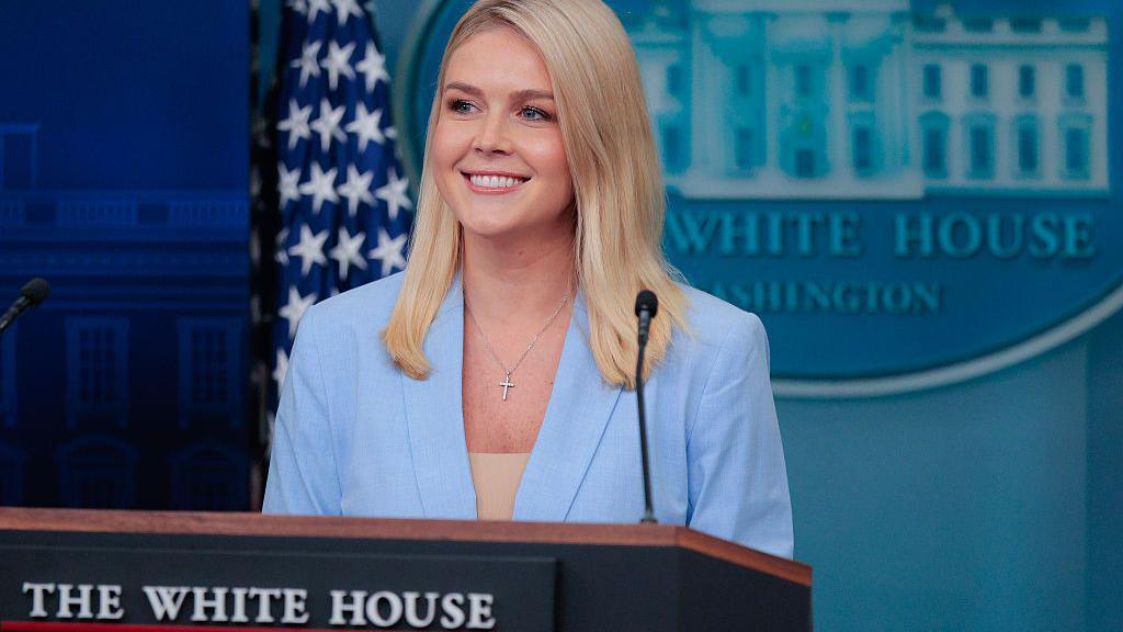 White House Press Secretary Karoline Leavitt talks to reporters during a news conference in the Brady Press Briefing Room
