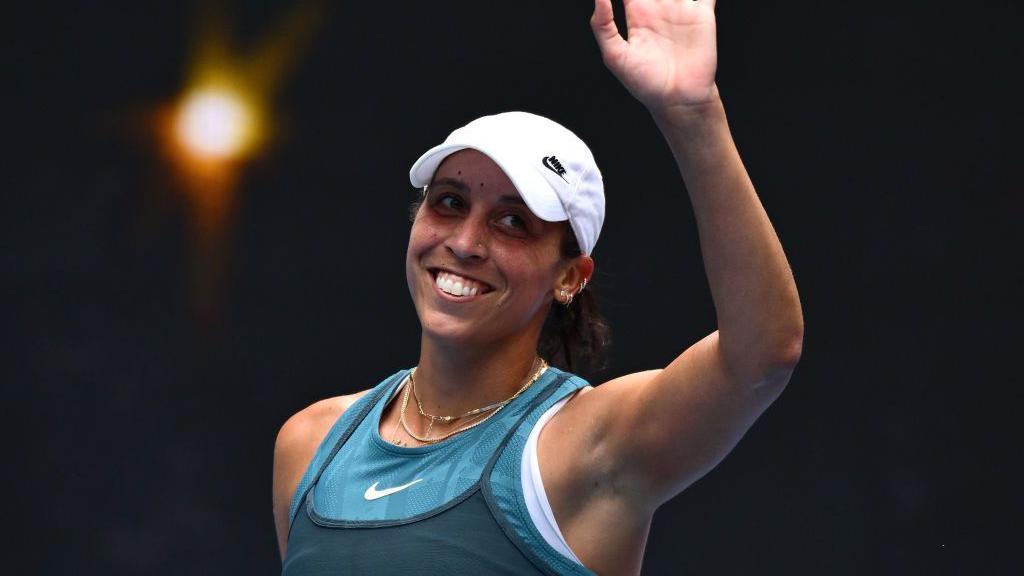 Madison Keys celebrates beating Elena Rybakina to reach the Australian Open quarter-finals