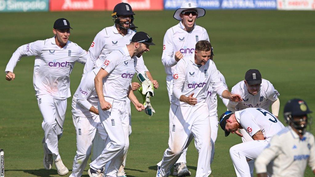 England celebrate a wicket