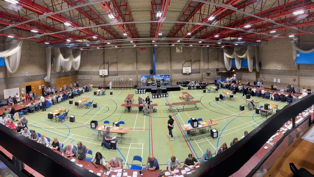 Panorama of the local election count in St Ives, Cambridgeshire