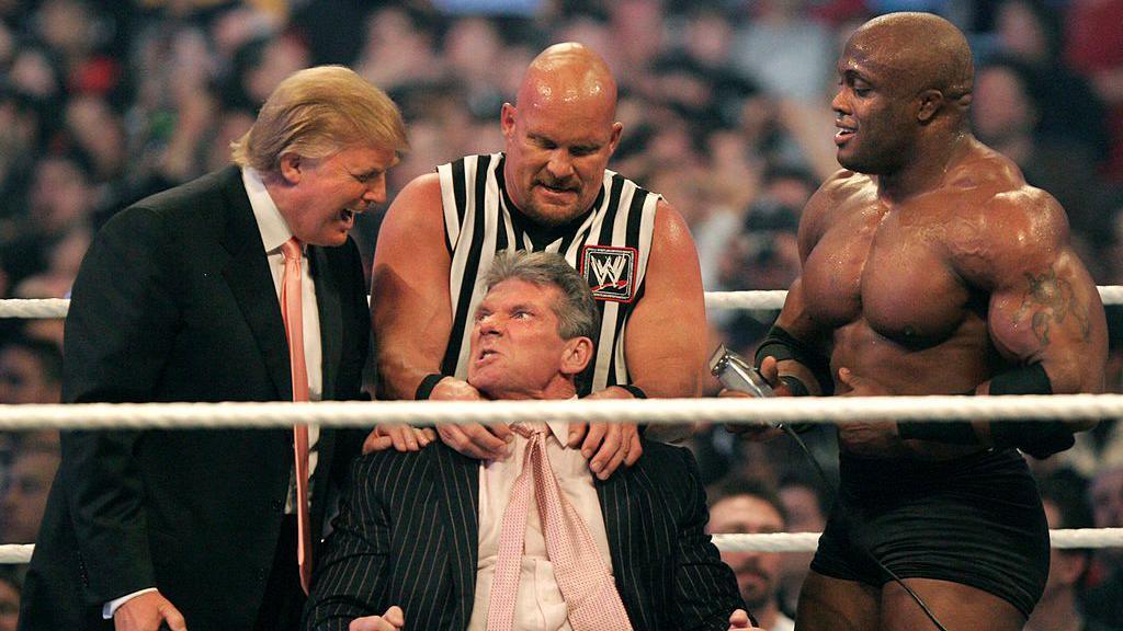 Donald Trump participates in WWE's Wrestlemania 23 event