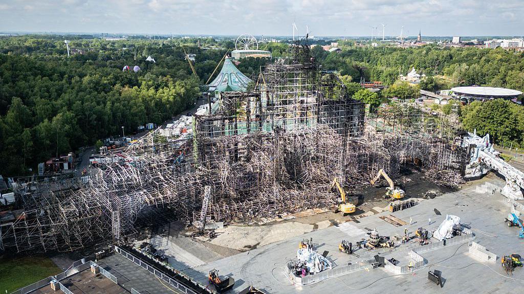 The Tomorrowland main stage after the fire which broke out on Wednesday evening