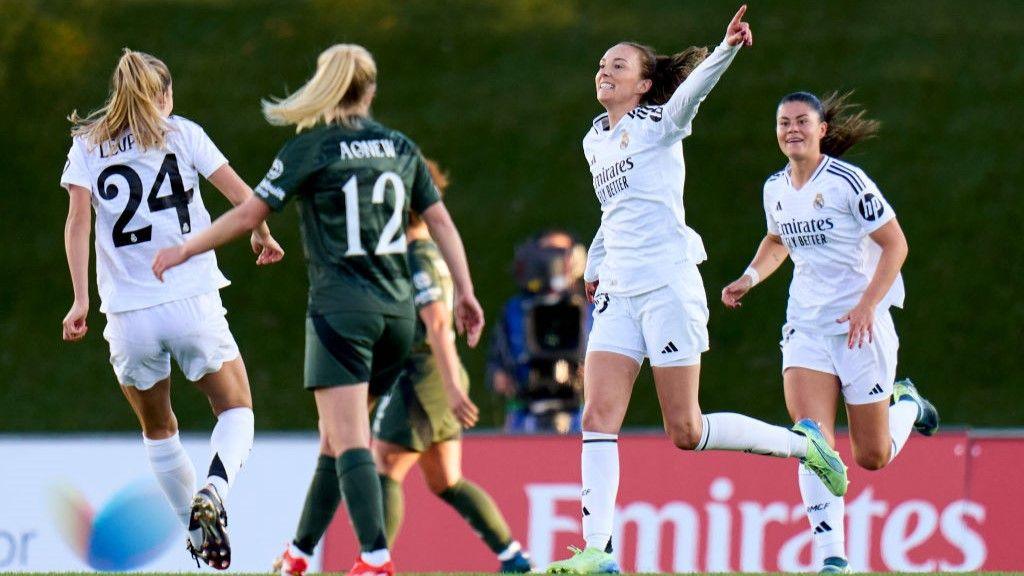 Caroline Weir celebrates giving Real Madrid the lead against Celtic