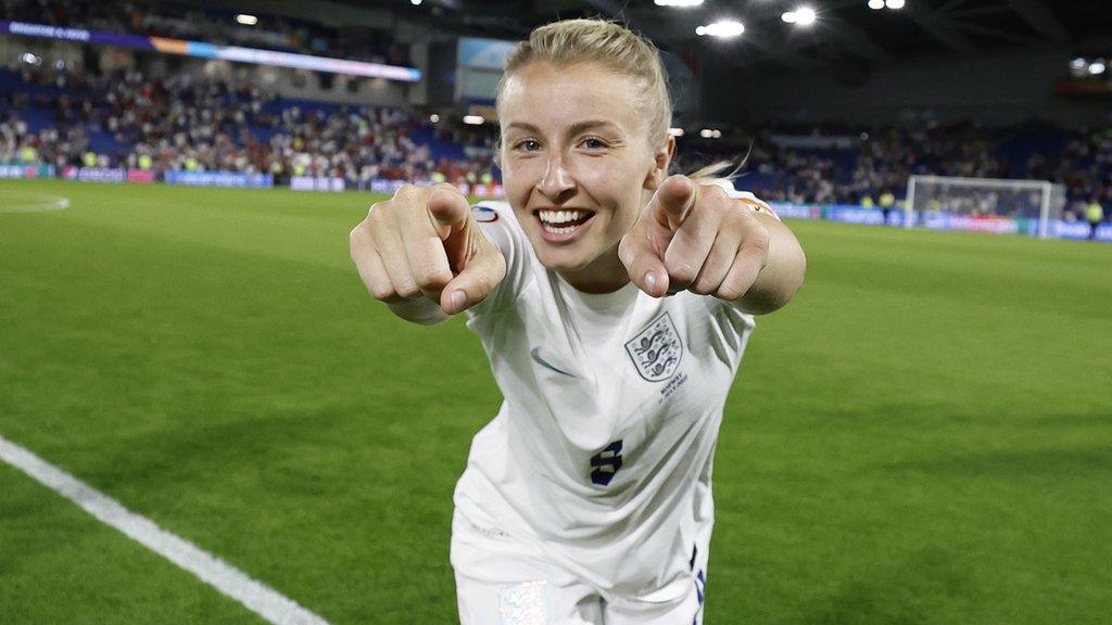 England captain Leah Williamson singing to the camera