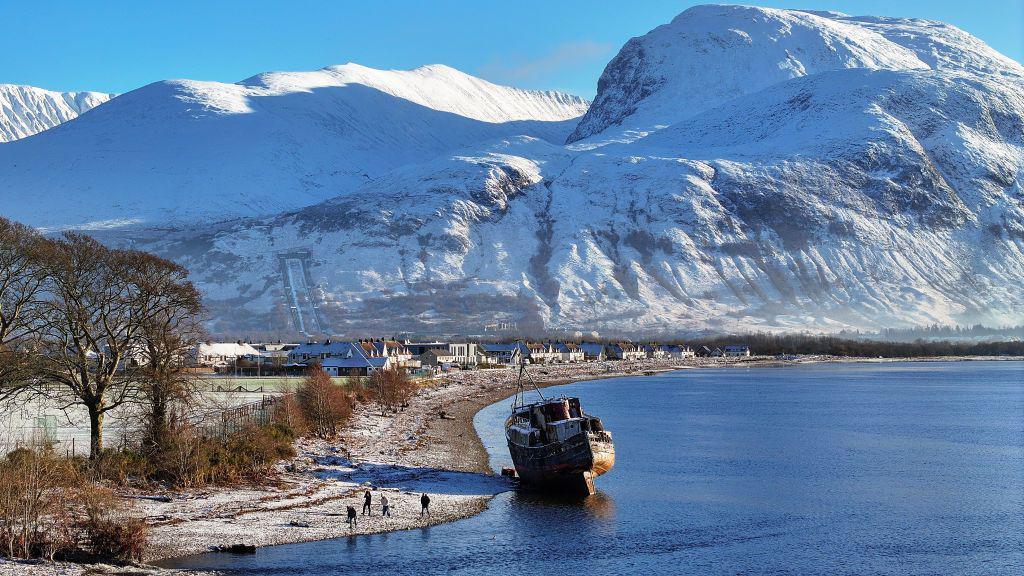 view of Loch and mountain covered in snow