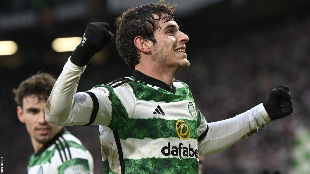 Celtic’s Paulo Bernardo celebrates after scoring to make it 1-0 Celtic during a Premiership match between Celtic and Rangers at Celtic Park