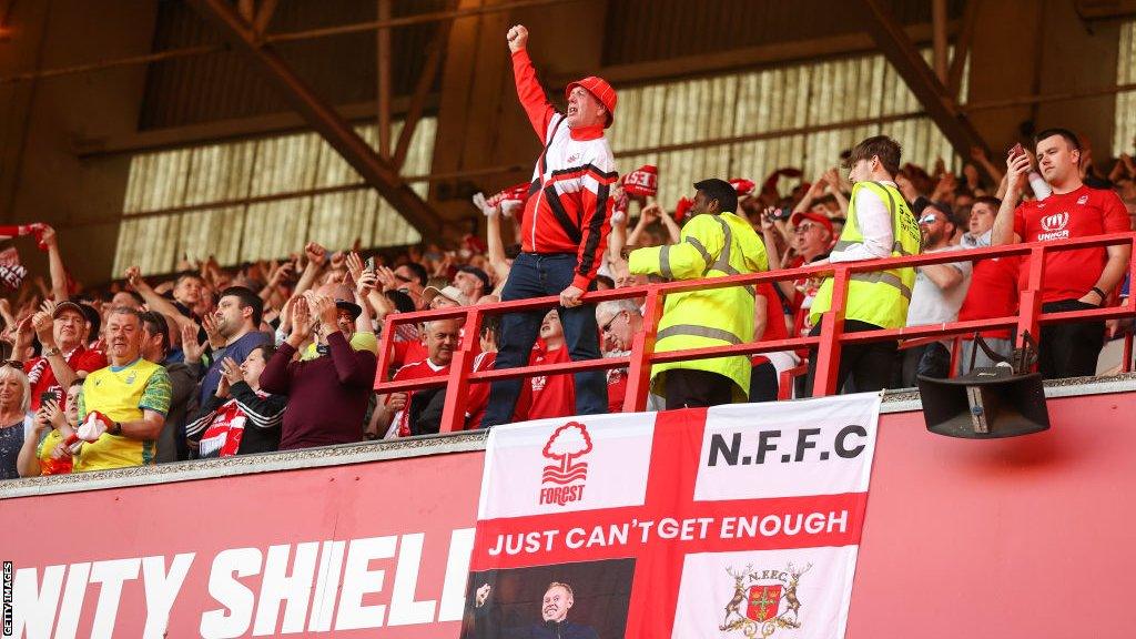 Nottingham Forest supporters celebrate following their 1-0 Premier League win over Arsenal