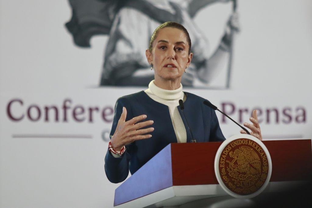 Mexico's President Claudia Sheinbaum Pardo speaking at National Palace on 20 November 2024