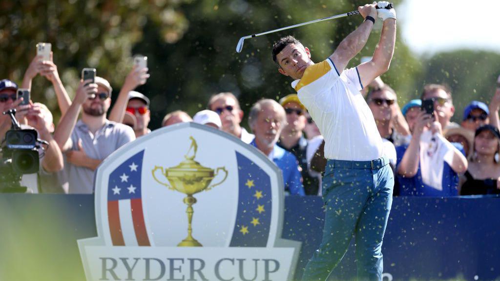 Rory McIlroy teeing off in 2023.