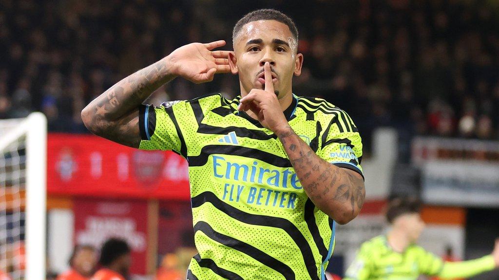 Gabriel Jesus celebrates scoring at Luton