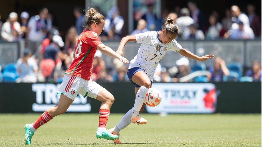 Hayley Ladd of Wales and the USA's Alyssa Thompson