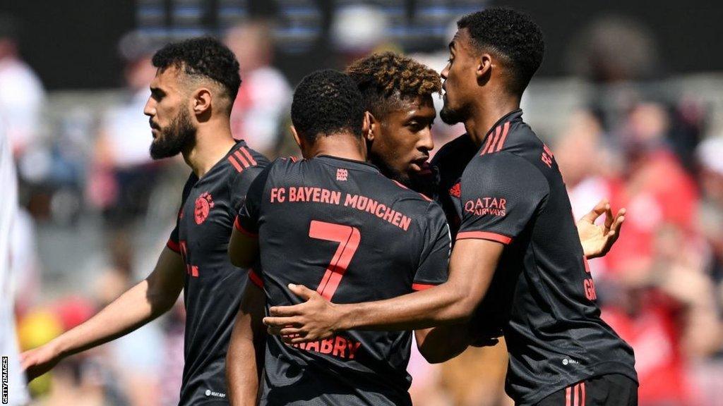 Kingsley Coman celebrates scoring for Bayern Munich