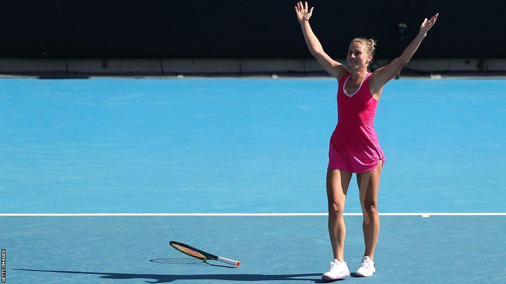 Ukranian tennis player Marta Kostyuk celebrates