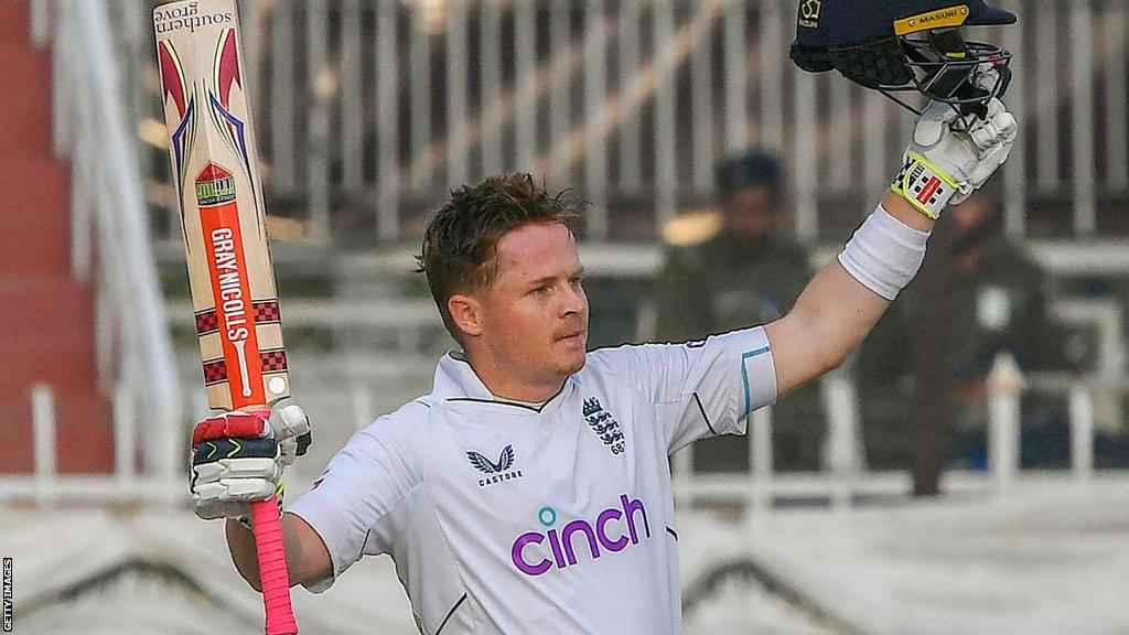 Ollie Pope celebrates century