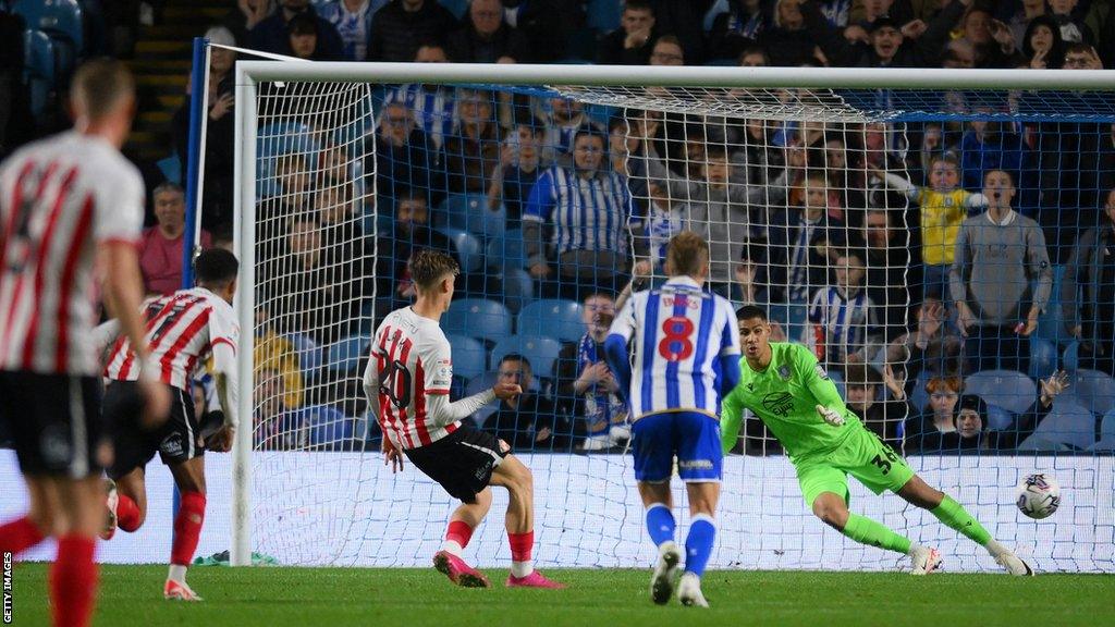 Jack Clarke scores a penalty at Sheffield Wednesday