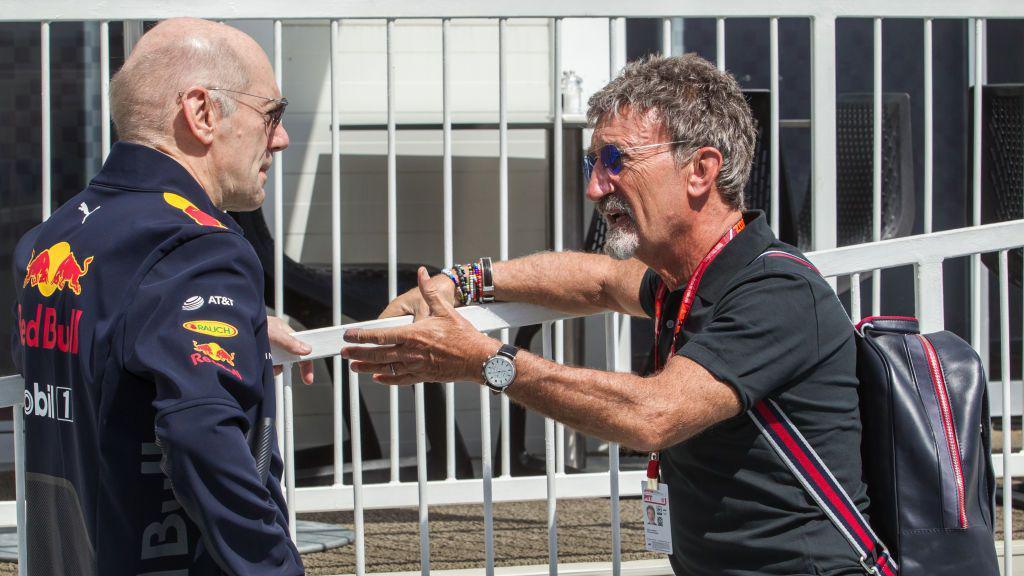 Eddie Jordan speaks to then Red Bull chief technical officer Adrian Newey in 2019