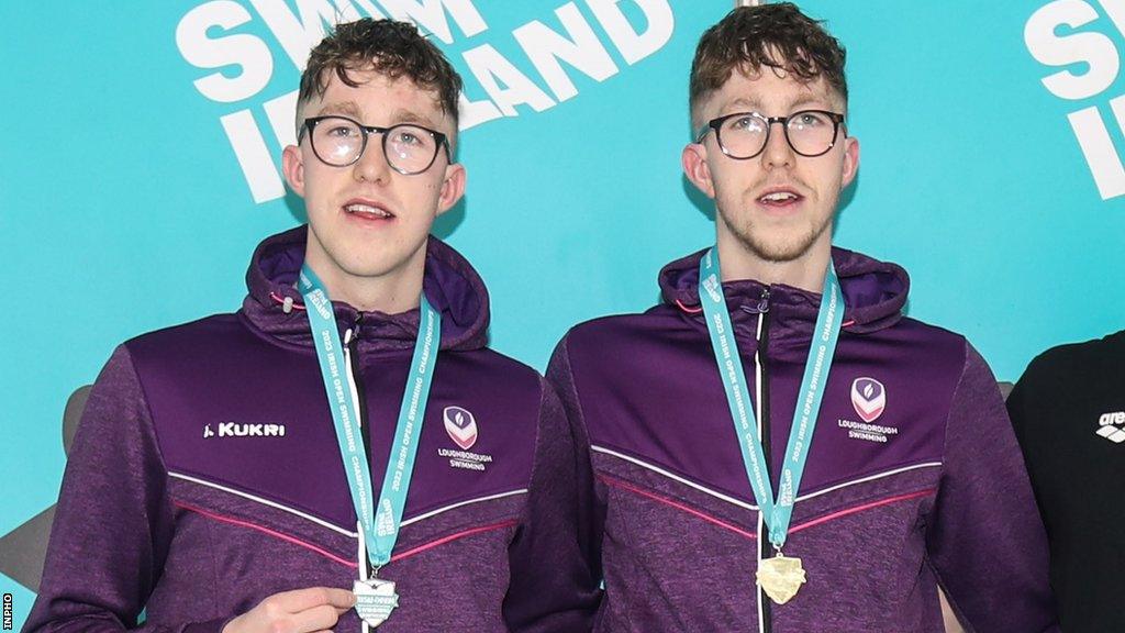 Nathan and Daniel Wiffen after winning 400m freestyle medals at the Irish Open Championships last April