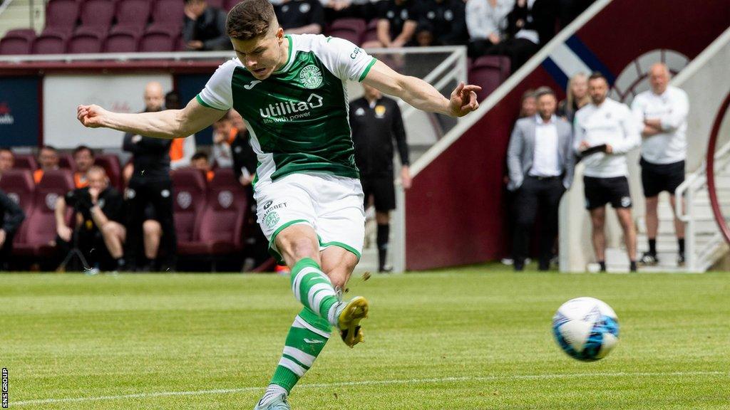 Kevin Nisbet scored a free-kick equaliser in the derby at Tynecastle in what could have been his last game for Hibs